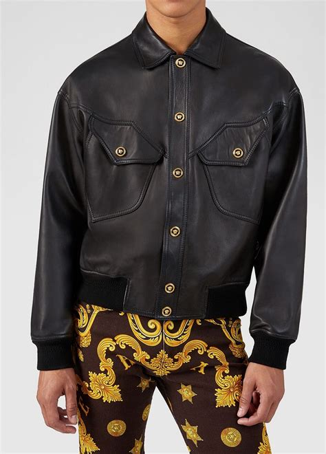 versace leather hooded jacket|versace leather jackets women.